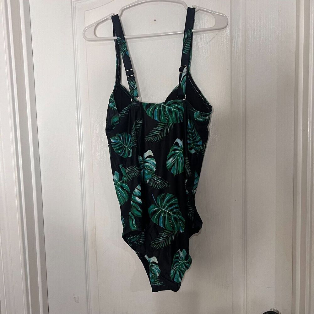 Tempt Me Womens Tropical Leaf Print One Piece Swimsuit Black Green XL Ruched NWT - Picture 5 of 12